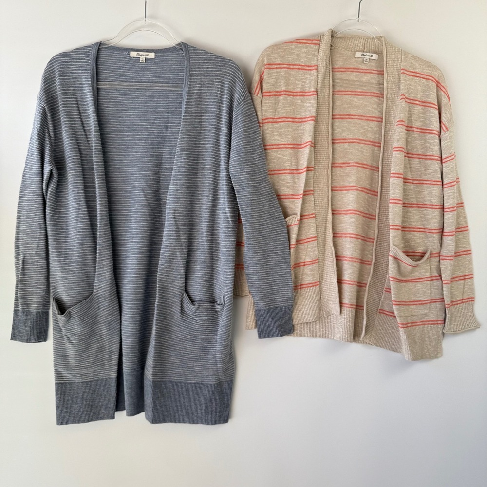 Madewell Womens Bradley Textured Stripe Cardigan Sweater XS Beige Pink